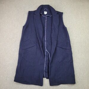 GAP Wool Blend‎ Open Front Long Cardigan Womens L Navy Blue Sleeveless